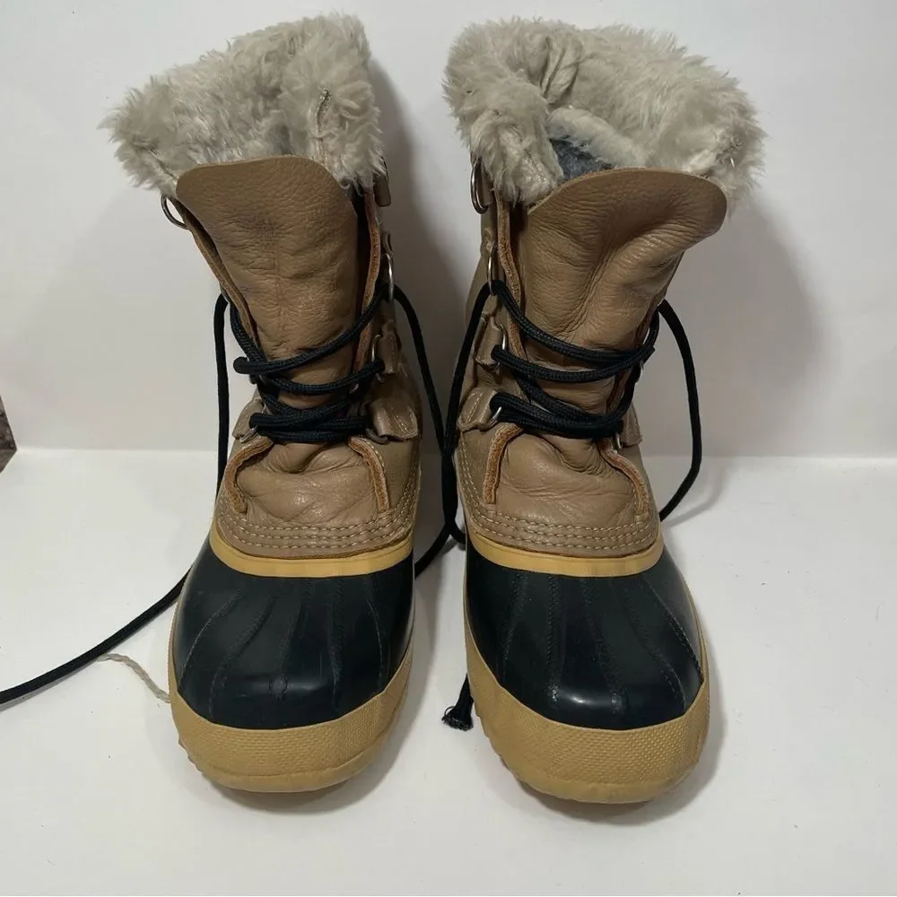 Sorel Beige Leather Insulated Waterproof Winter Boots